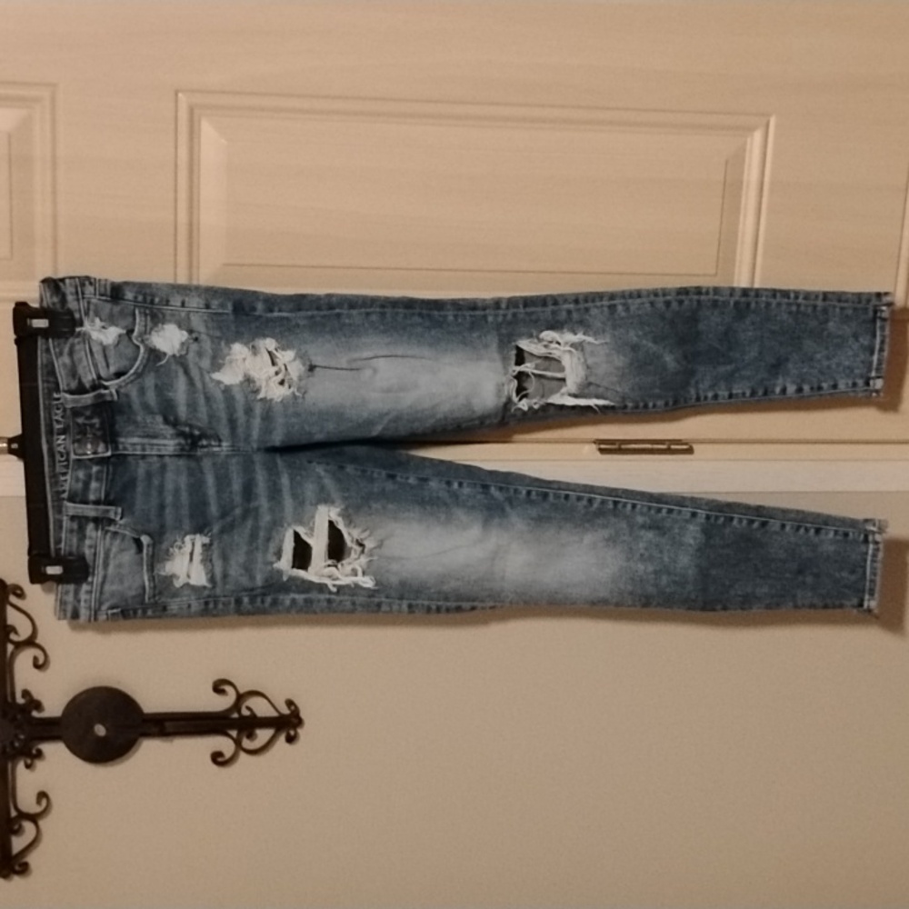 American Eagle Mid-Rise Acid Wash Distressed Super Stretch Skinny Jeans Size 4R